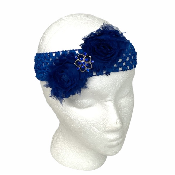 Flower Headwrap Blue Handmade - Picture 4 of 4